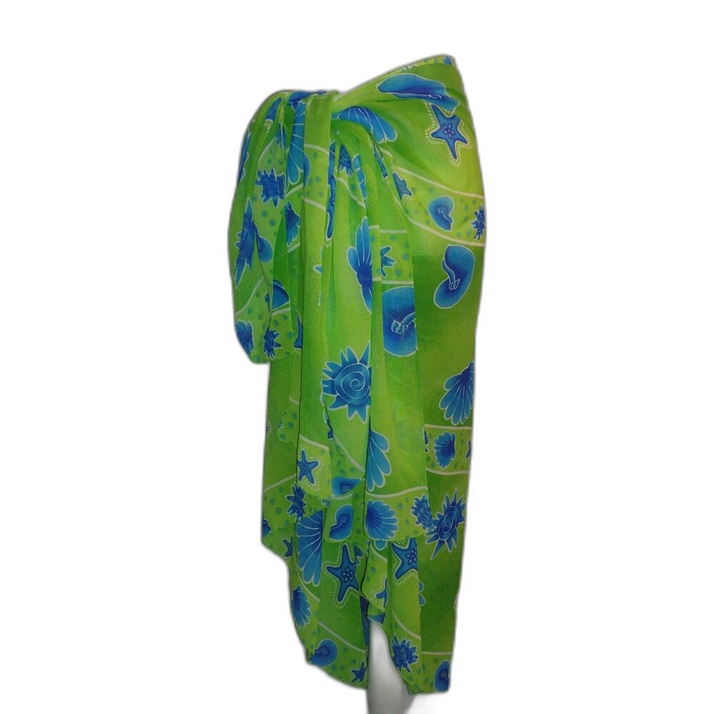 Peppermint Bay Sea Shells Sarong / Beach Cover-Up - Vibrant Green & Blue